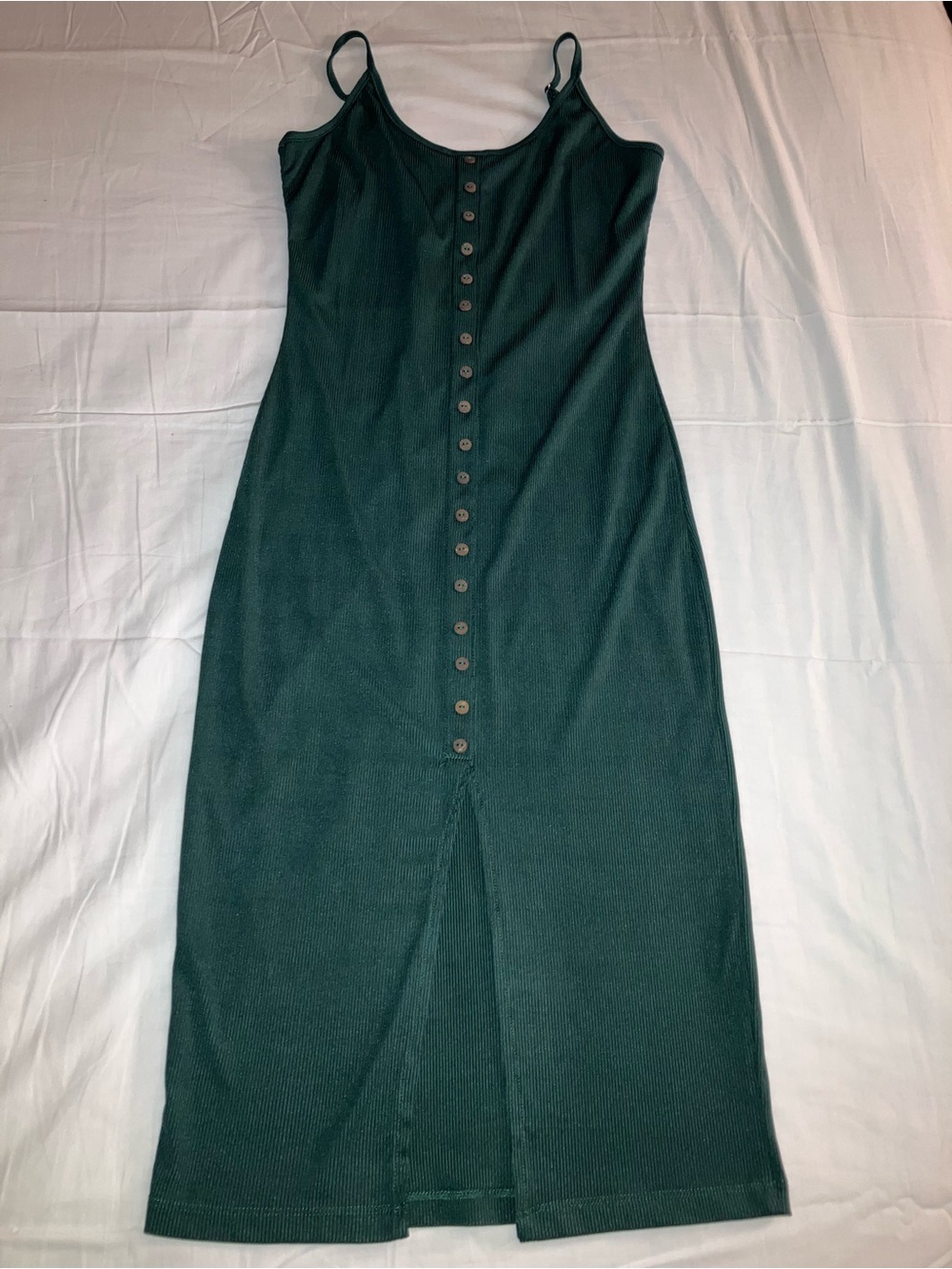 Women's Forest Green Button-Front Midi Slip Dress